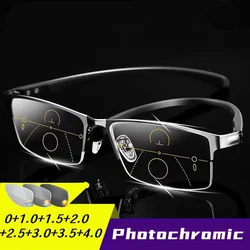 Business Titanium Multifocal Reading Glasses Unisex TR90 Photochromic Progressive Bifocal Presbyopia Luxury Flexible UV Shades