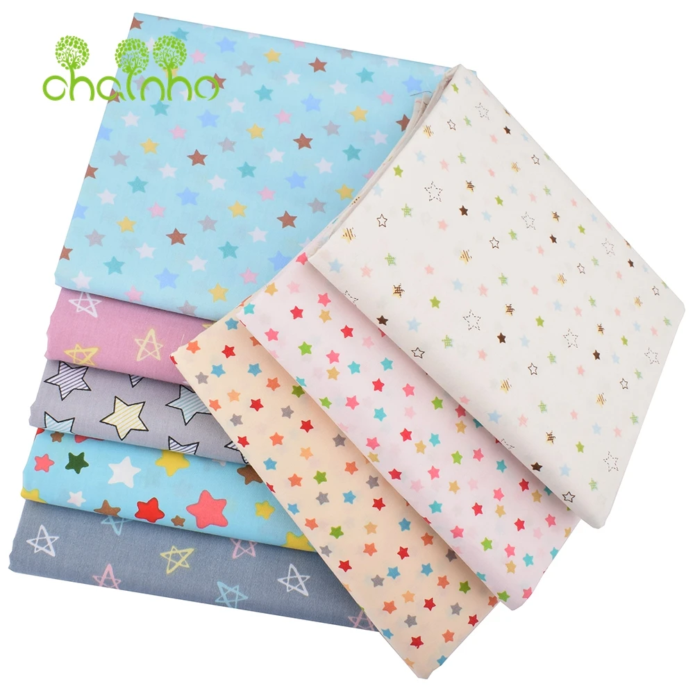 Chainho,Printed Twill Weave Cotton Fabric,DIY Sewing Quilting Material,Patchwork Cloth,Stars Series,4 Specification,QC07