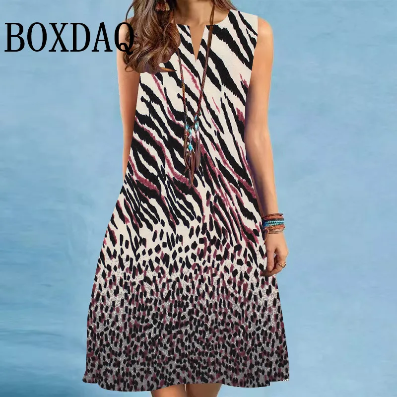 2025 New Women's Dresses Leopard Print Elegant Loose Tank Dresses Plus Size Fashion Female Sleeveless A-Line Dress Summer Design