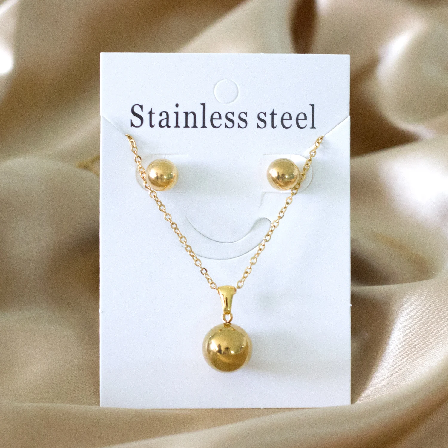 LUXUSTEEL Stainless Steel Round Ball Pendant Necklace Earrings For Women Fashion Dubai Golden Color Jewelry Sets Bride Wedding
