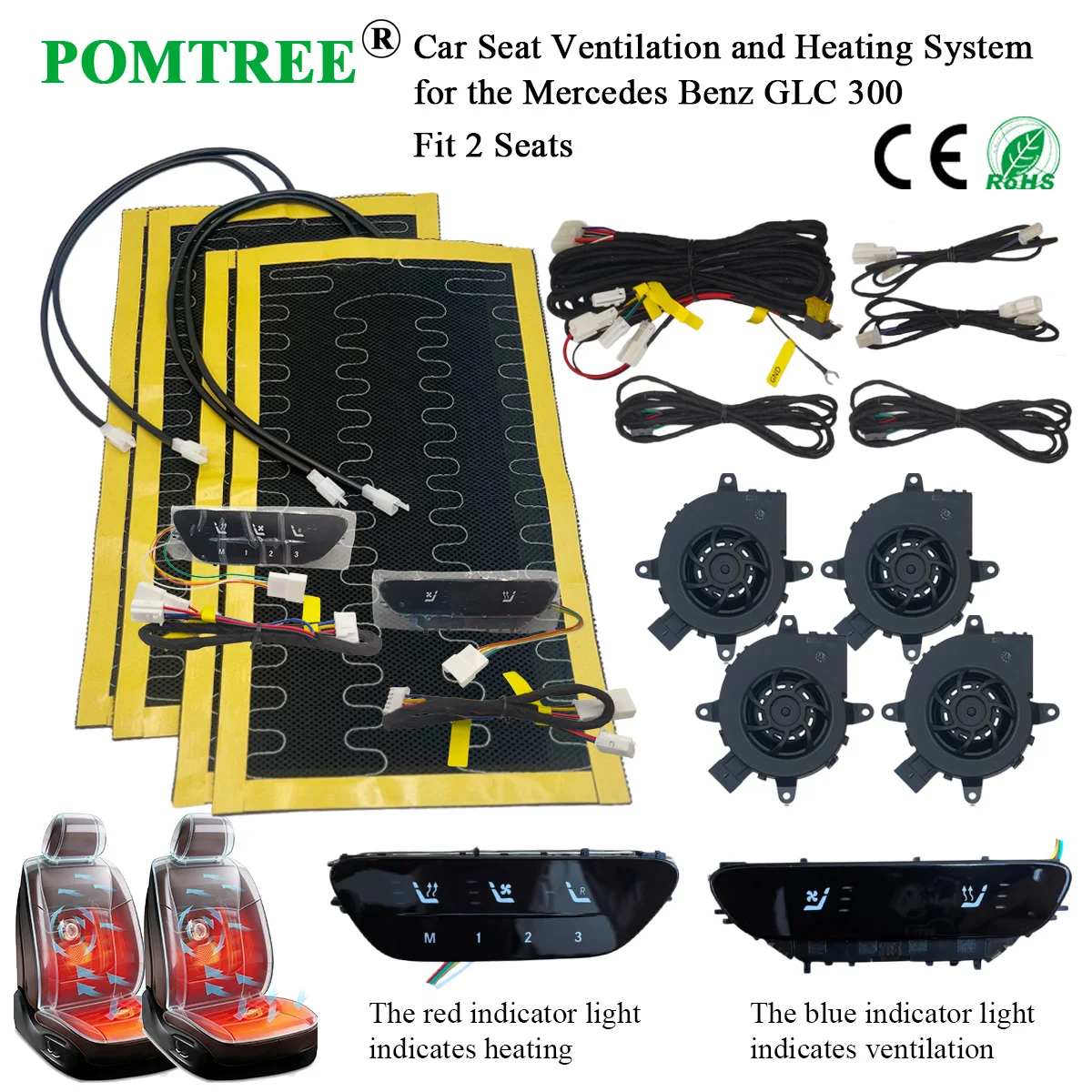 Built-in Car Seat Ventilation And Heating System Kit Suitable For Mercedes Benz GLC300, Including Dedicated Switch Buttons