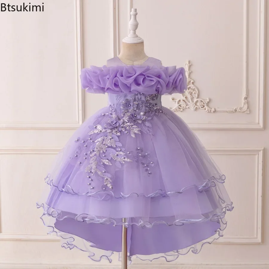 Fashion Pink Flower Bridesmaid Dresses for Girls Wedding Prom Gown Elegant Party Dress Long First Communion Evening Kids Clothes