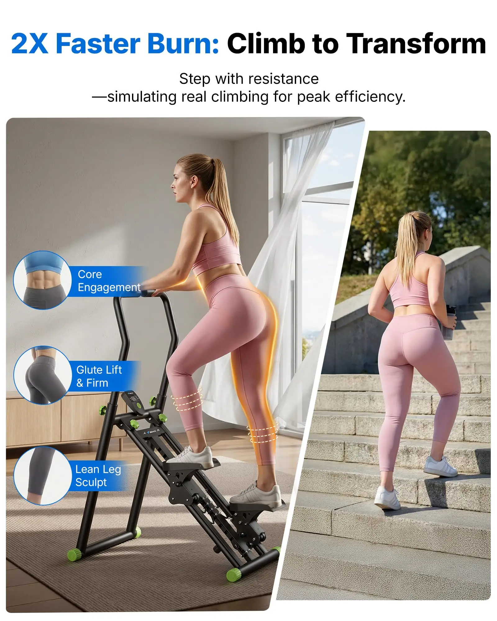 Stair Stepper with Adjustable Resistance, Foldable Stair Climber