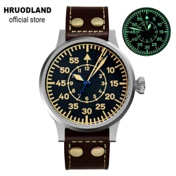 Hruodland 42mm Pilot orologio meccanico automatico da uomo vetro zaffiro pelle in acciaio inossidabile impermeabile 10Bar orologio retrò reloj