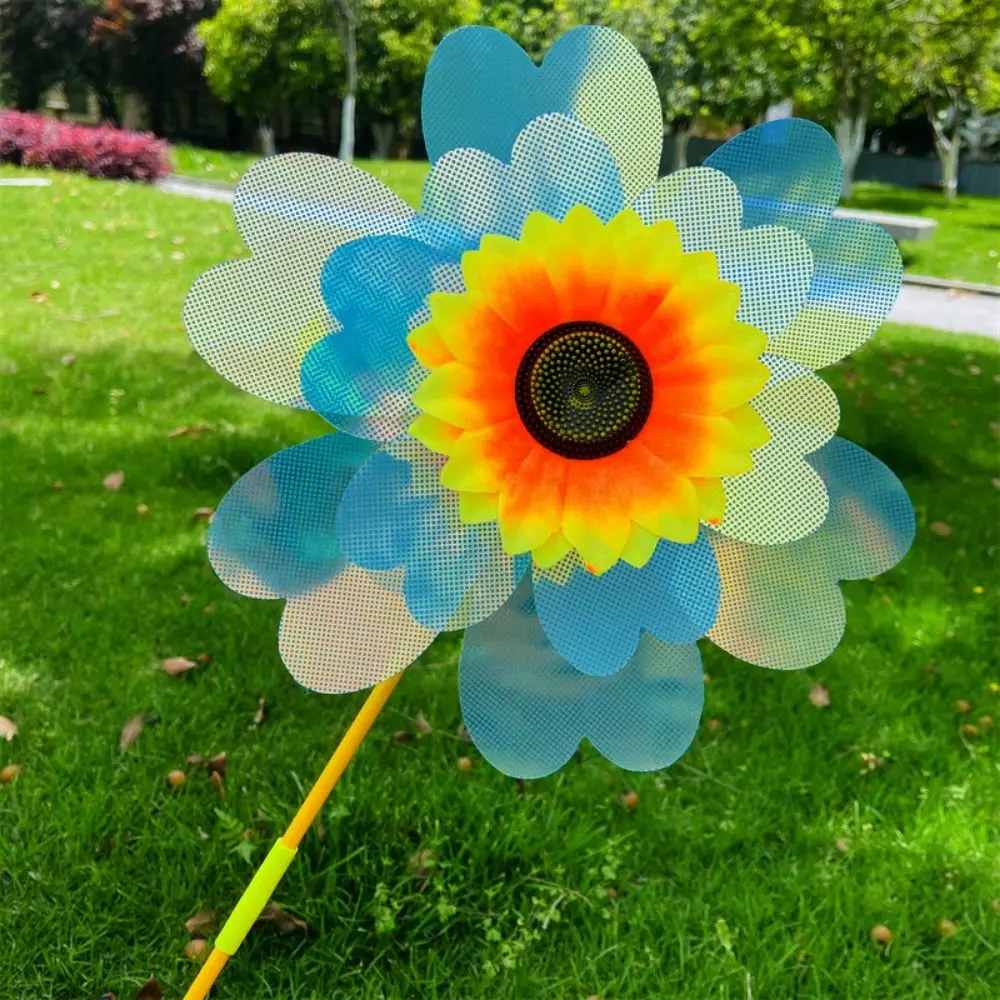 กังหันลมดอกทานตะวันหลากสีสัน ฟิล์มเปลี่ยนสี หมุนได้สองชั้น ทำจากพีวีซี