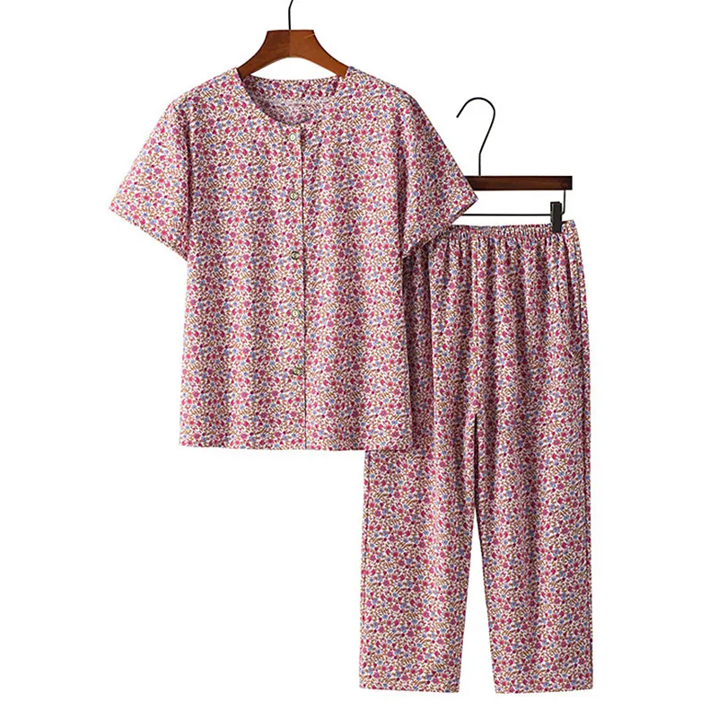 Summer Knitted Cotton Floral Pajamas Set Women Pyjamas Elegant Sleepwear Nightwear Pijama Mujer Plus Size Home Clothes XL-6XL