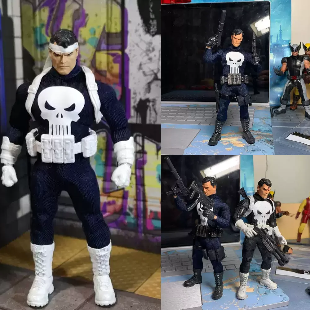 Traje de combate Punisher de personaje cómico a escala 1/12, traje ajustado azul, ropa de soldados masculinos para figura de acción de Mezco de 6 pulgadas