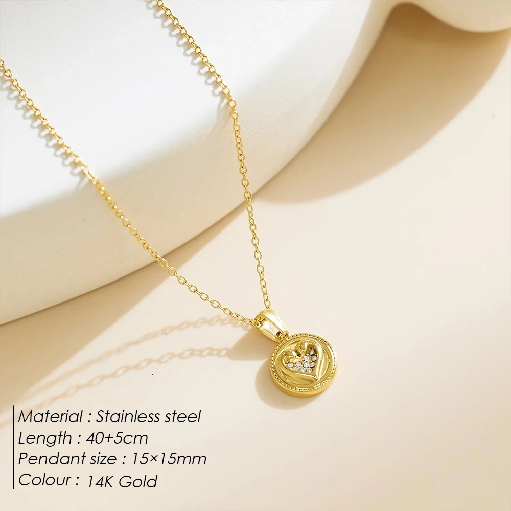 مجموعة eManco من حجر الراين للسيدات على شكل قلب خوخي وقلادات من الفولاذ المقاوم للصدأ مطلية بالذهب وإكسسوارات مجوهرات حفلات للبنات #2