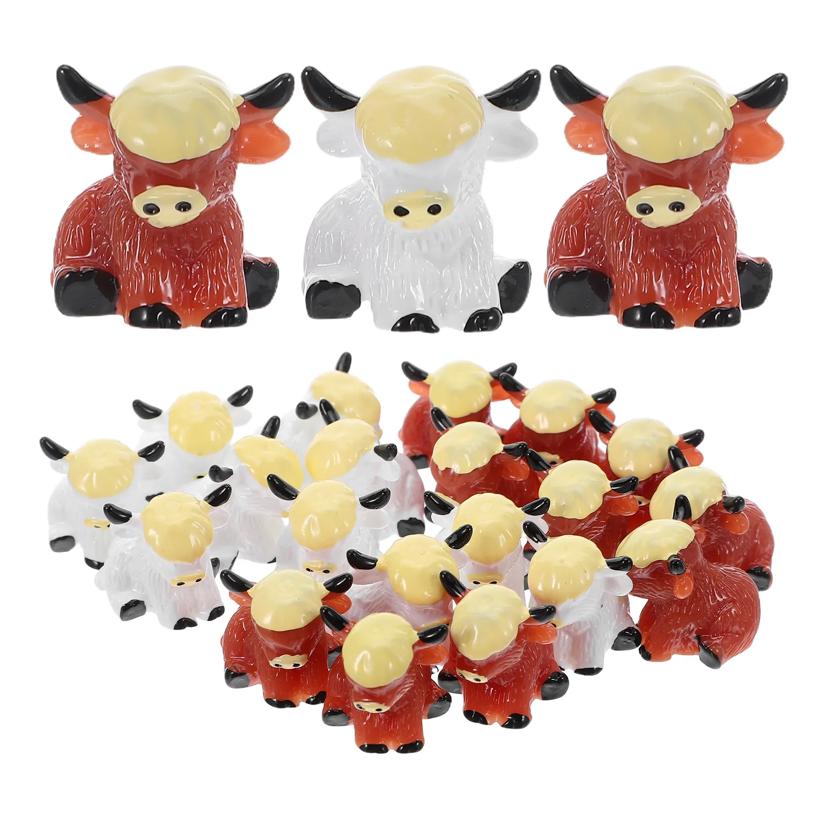 20Pcs Tiny Resin Cows Miniature Highland Cow Sculptures for DIY Craft Resin Landscape Ornament Miniature Animal Decoration Small