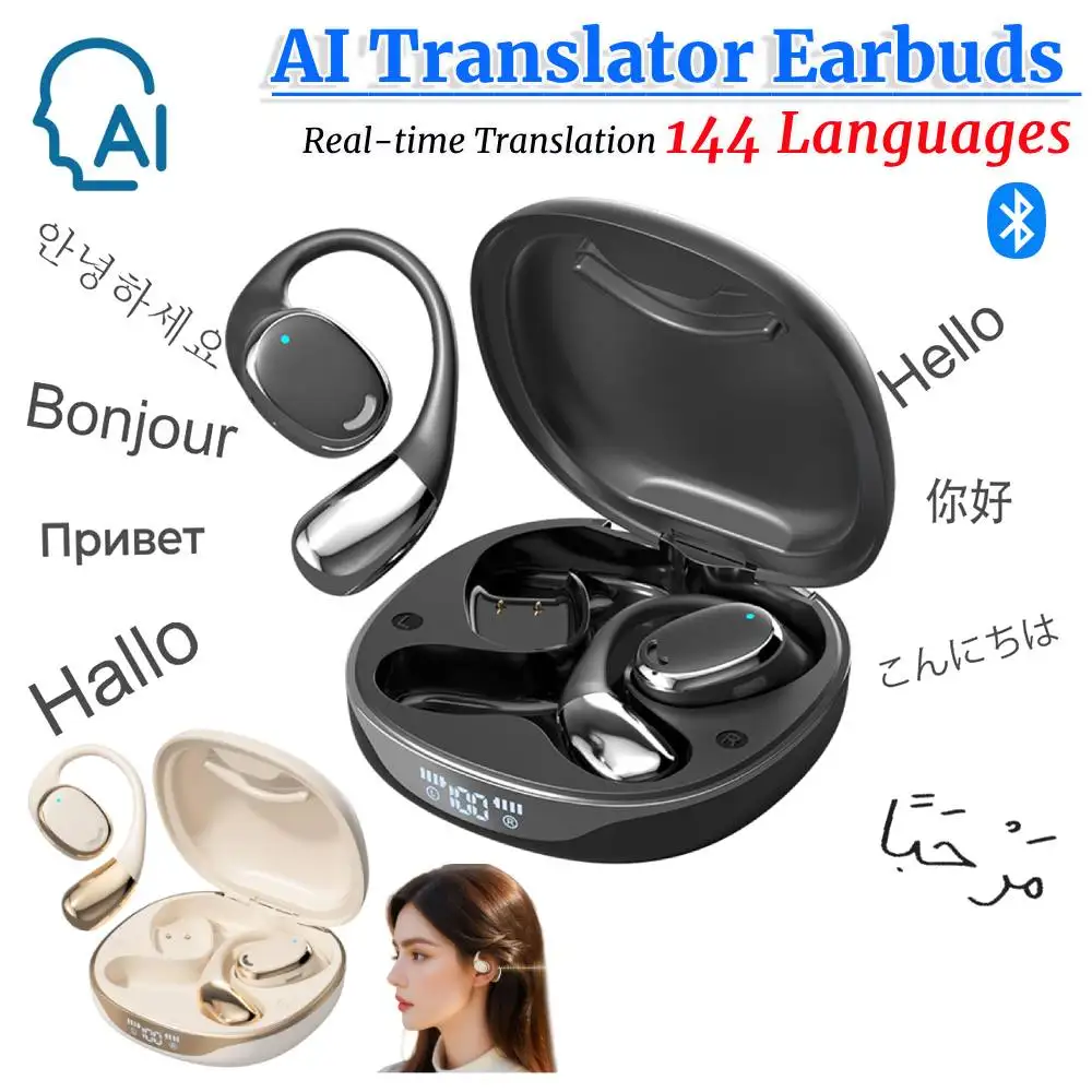 144 Languages Translator Earbuds Bluetooth-Compatible 5.4 AI Real Time Translation Earbuds Translator Device for Travel Business