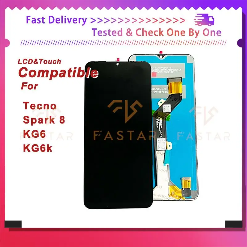 

KG6 6.52"Tested For Tecno Spark8 lcd KG6 KG6k LCD Display Touch Digitizer Assembly Replacement Phone Screen Tecno Spark 8 lcd