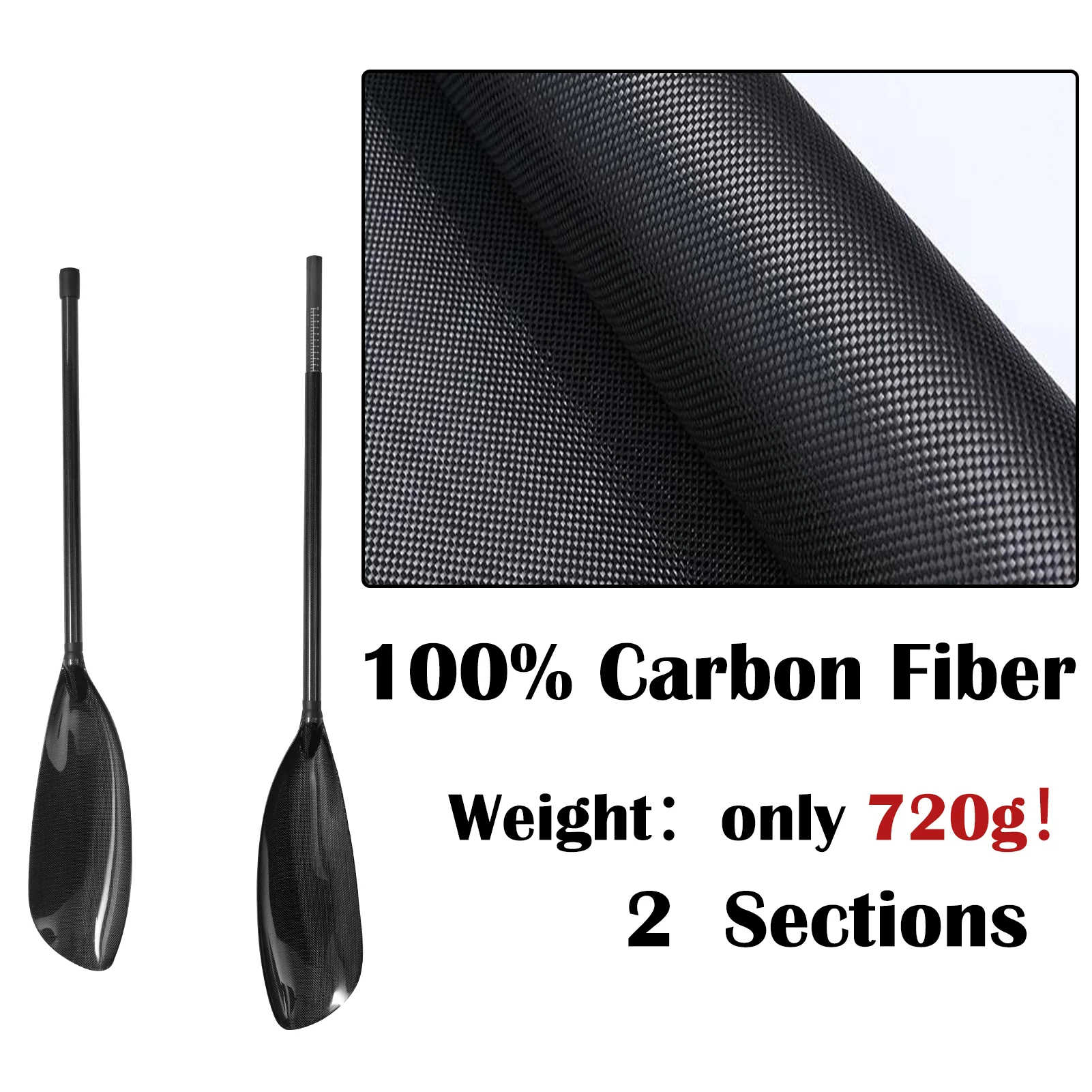 760g 2 Piece Carbon Fiber Wing Paddle Spoon Kayak Paddle Double Head Blades Ultra Light 10cm Adjustable with Small Blades