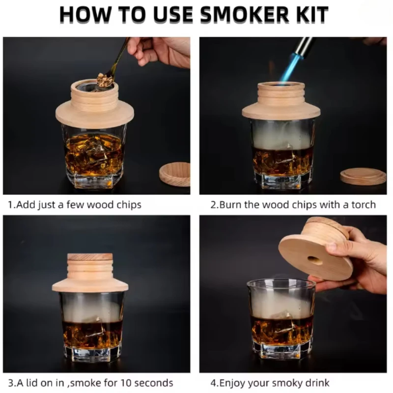 Hot Cocktail Whiskey Smoker Kit Old Fashioned Drink Smoker Infuser with Ice Ball Mold Gift for Drink Lover Men Husband Friend LI