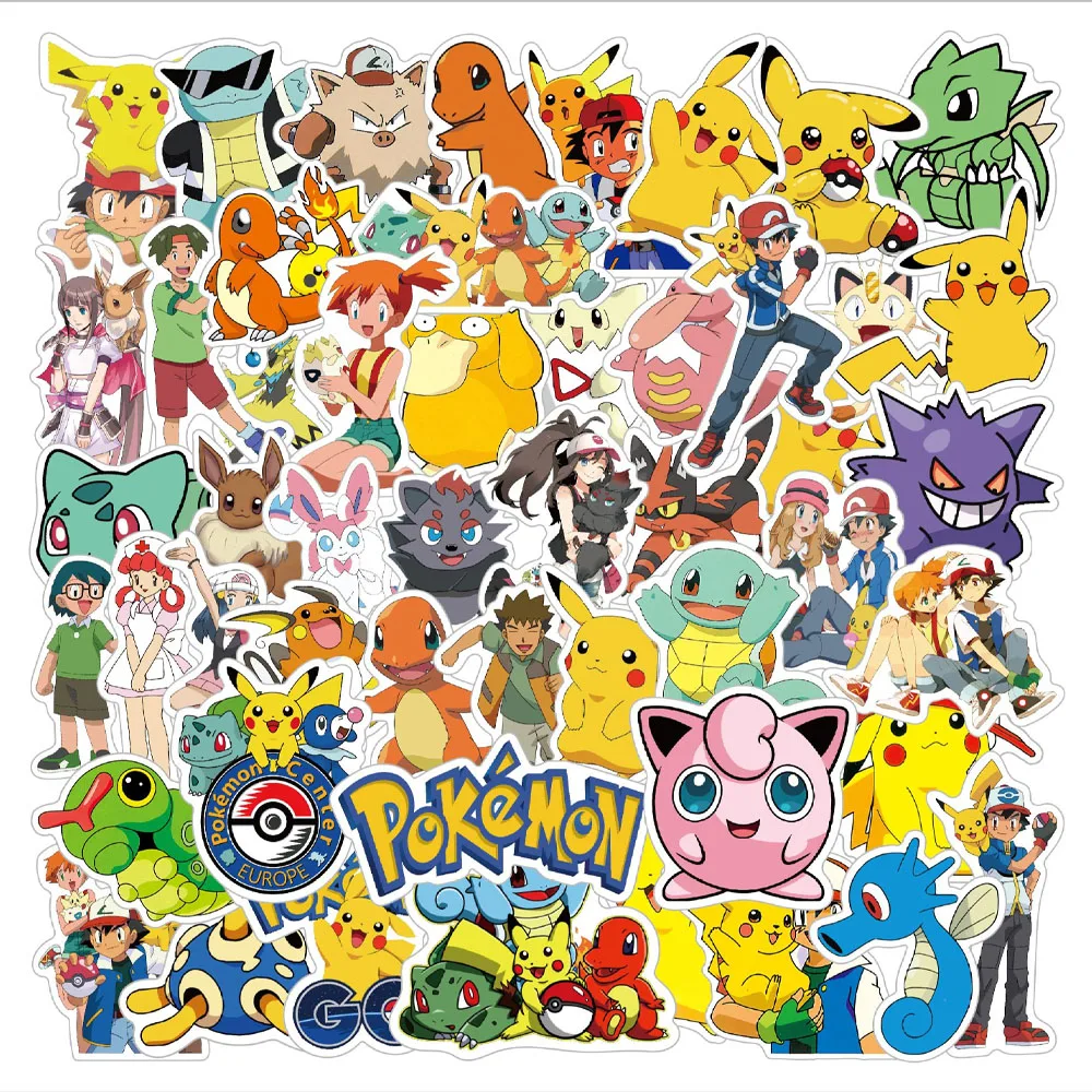 

50pcs Pikachu anime Pokemon stickers refrigerator, phone case, laptop, suitcase decoration, cartoon stickers, children's toys