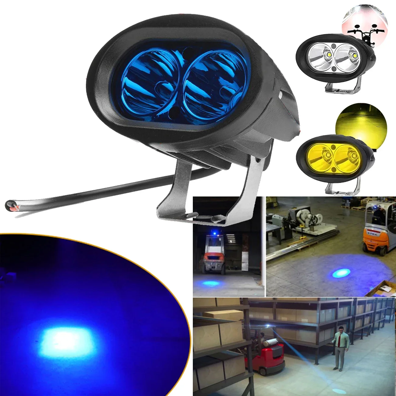 10V-48V 20W Blue Yellow White LED Forklift Truck Safety Work Spot Light Warning LampWorking Light for Forklift SUV Motorcycle