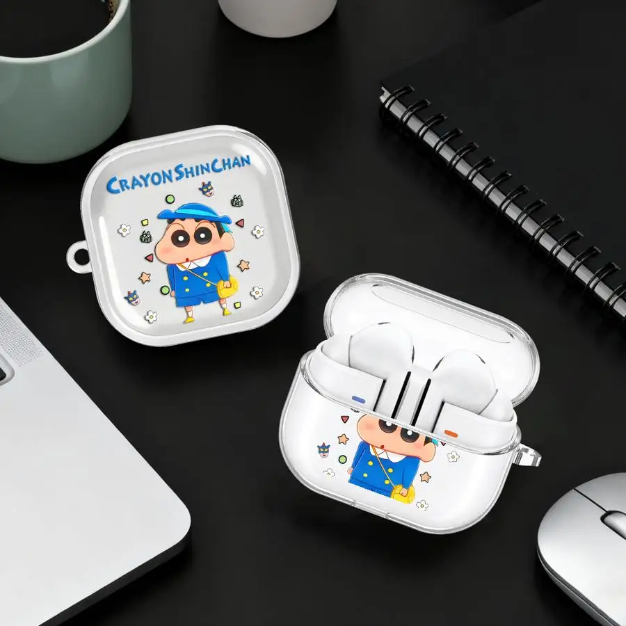

Case For Samsung Galaxy Buds 4Pro Live 2Pro 3 FE 4 Pro 3Pro 2 Clear Earphone Cases Cover With Hook Crayon Shin Chan Toru Kazama