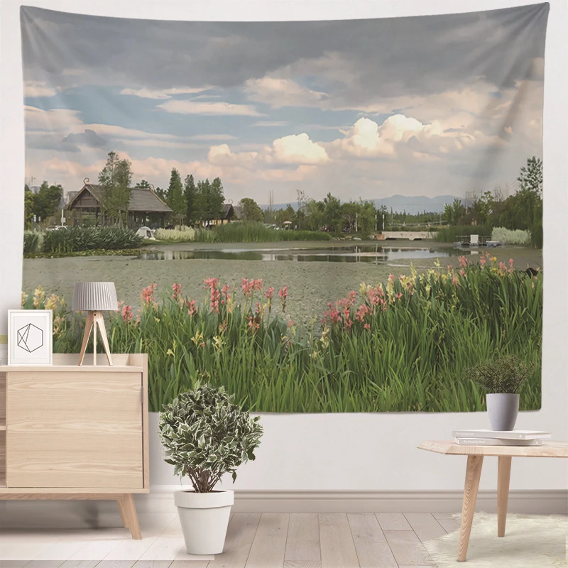 VIKAMA Wandteppich mit Naturlandschaft, malerischer, ästhetischer Wandbehang für Schlafzimmer, Wohnzimmer, Wohnheim, Büro, Heimdekoration