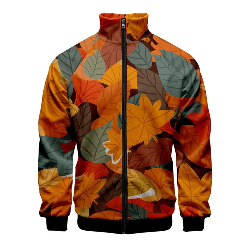 Leaf Hawaii Pattern 3D Digital Printing Stand Collar Zipper Jacket Men/Women Long Sleeve Jackets Streetwear Fashion Male Clothes