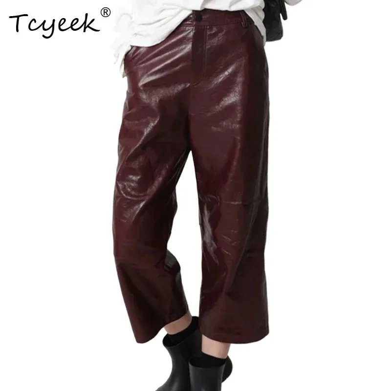 Tcyeek Real Leather Pants for Women 2026 Genuine Sheepskin Fashion Women's Pants High-quality Cozy ladies Trousers Брюки Женские