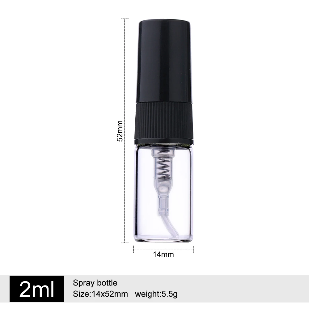 2ml Mini Refillable Perfume Bottles Black Spray Bottles Portable Transprant Glass Vials For Perfume Sample Tester