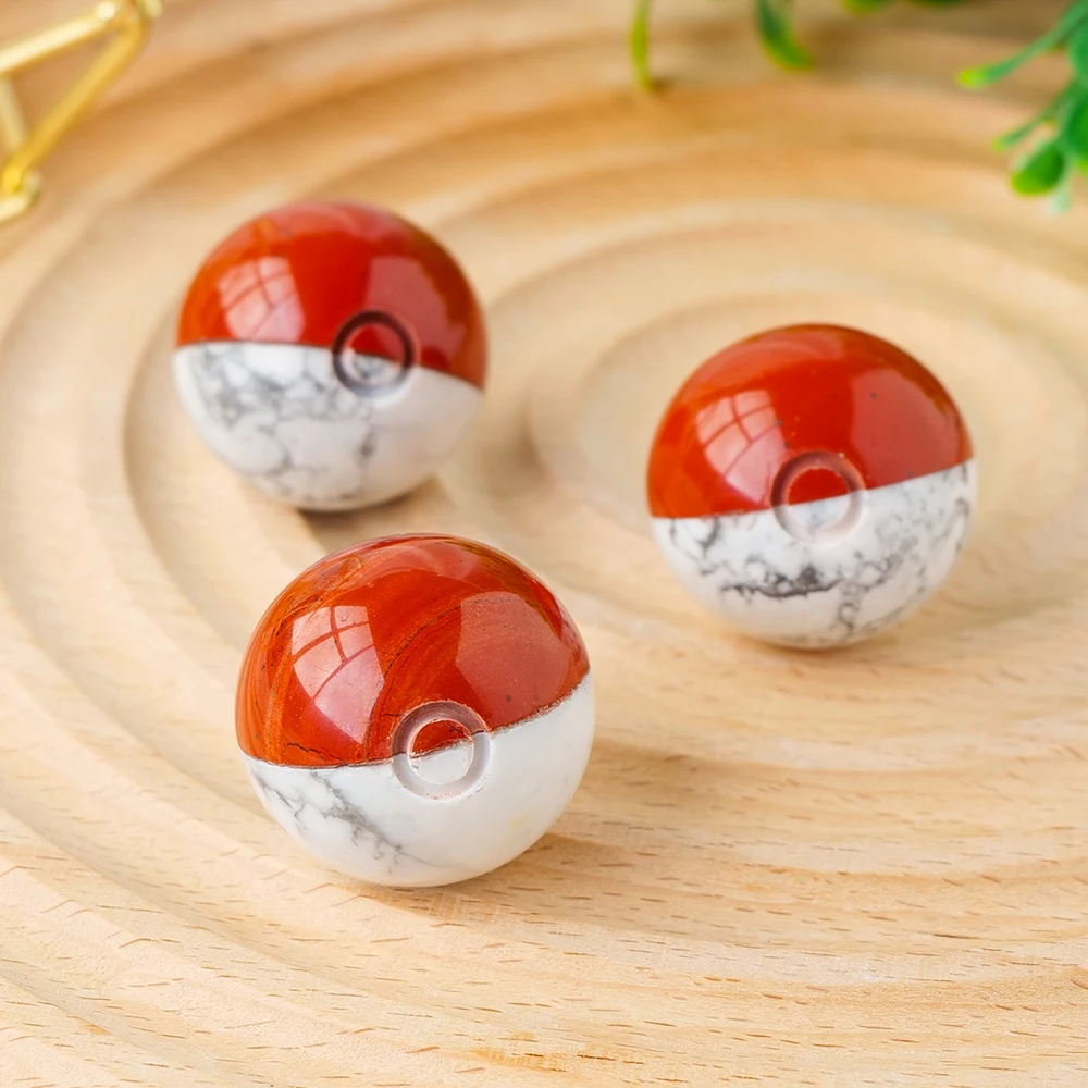 1PC 3cm Natural Healing Stone Pocket Monster Ball Red Jasper Howlite Crystal Sphere For Children\'s Gifts Decoration