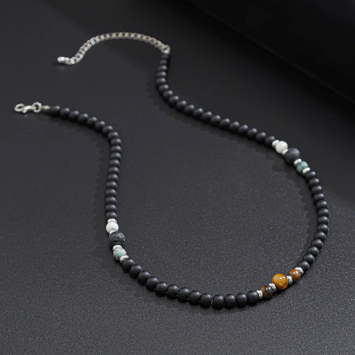 Retro Naturstein-Perlenkette Einfache Hip-Hop-Herrenkette Modischer Bohemian-Schmuck Modeaccessoires Geschenke – Detail 3