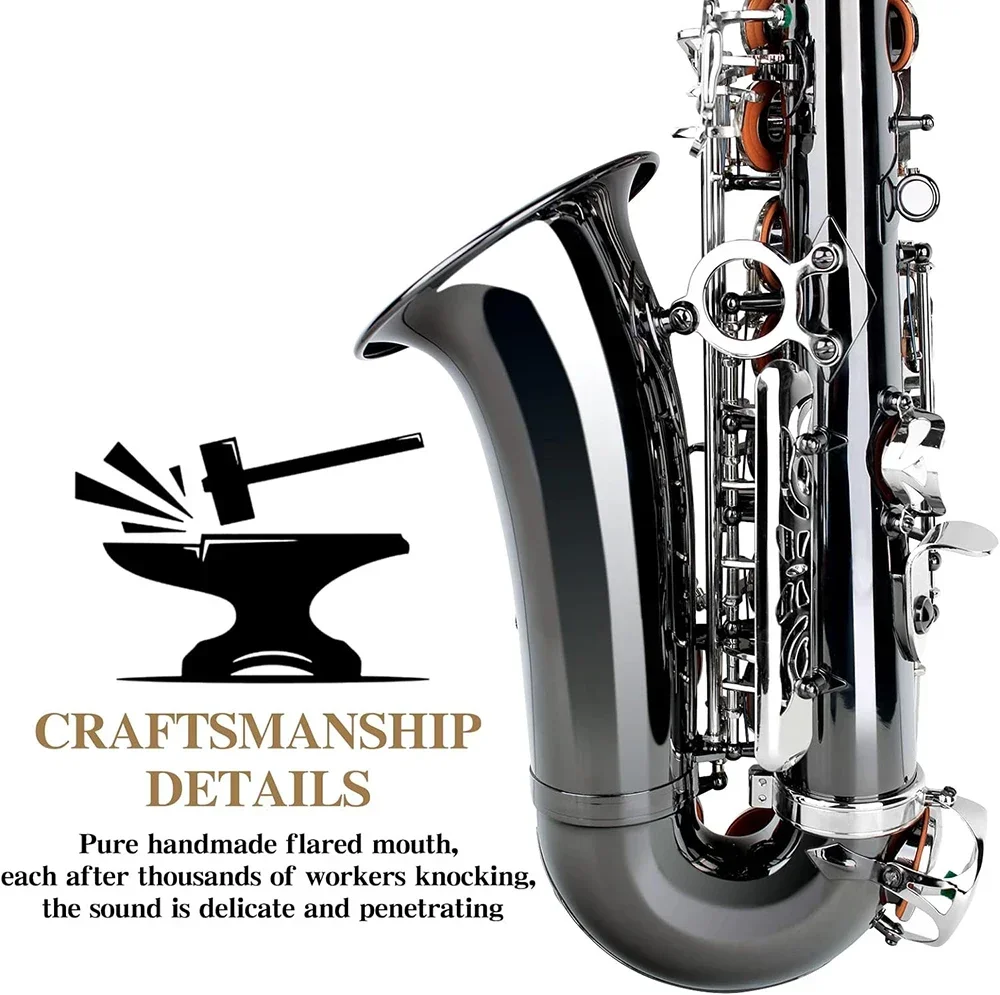 SLADE Eb Alto Saxophone للمبتدئين البالغين من النيكل الأسود مع قفازات حزام القصب للتنظيف - ملحقات الآلات الموسيقية #5
