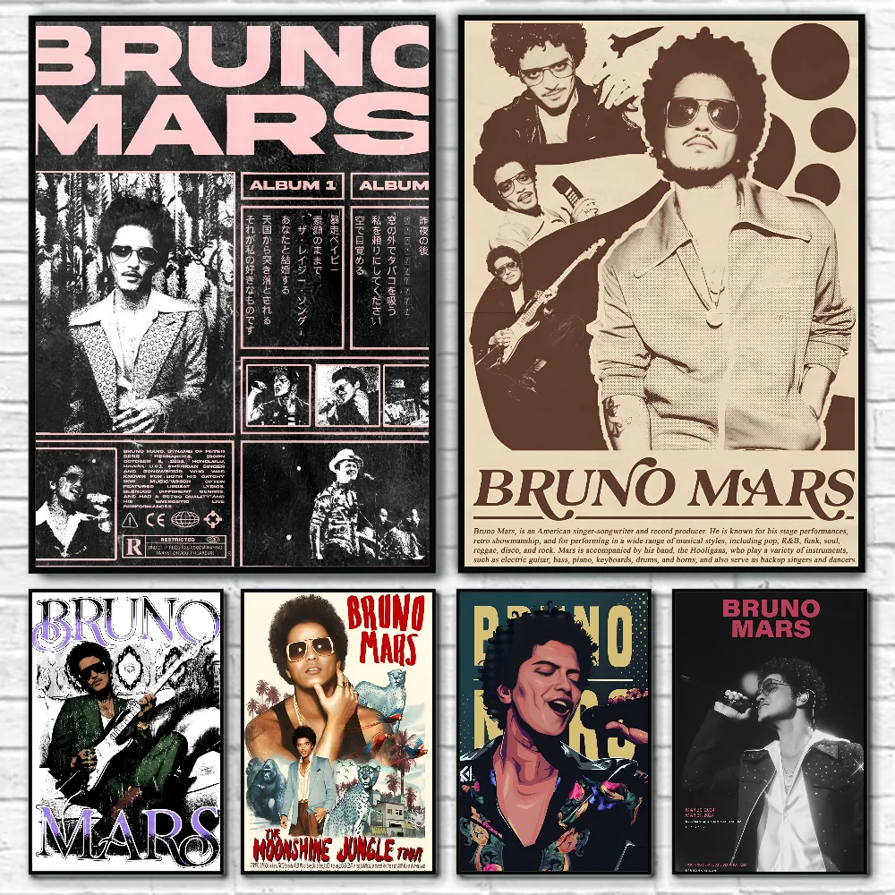 Póster de Bruno Mars, arte autoadhesivo, pegatina de papel impermeable, decoración de pared de habitación, cafetería, Bar, 1 ud.