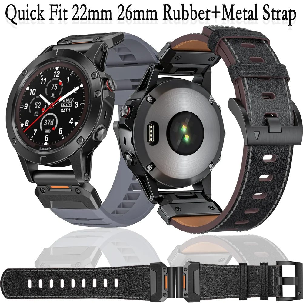 

Quick Fit 22mm 26mm Rubber+Metal Strap for Garmin Fenix 8 7 7X 6X 6 Pro 5 5X Plus Epix 7X Bracelet Band Fenix 8 51mm 47mm Correa