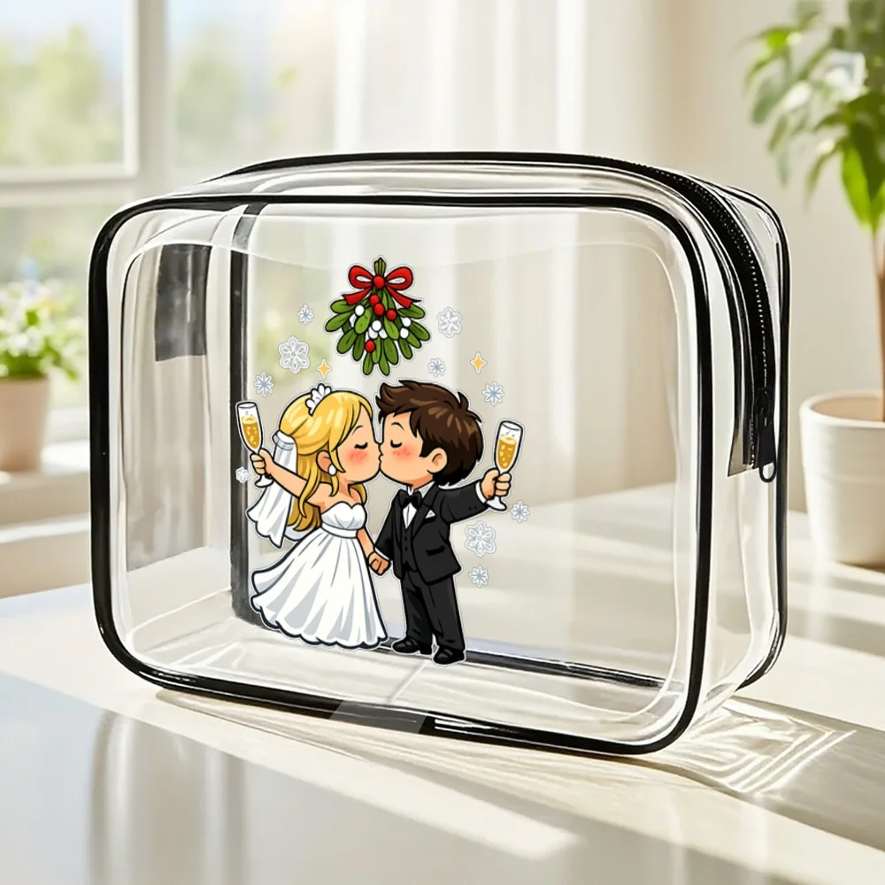 Bride Groom Wedding Couple Clear Zip Pouch Transparent PVC Suitable For Bridal Shower Bachelorette Gift Tuxedo Dress Toiletry