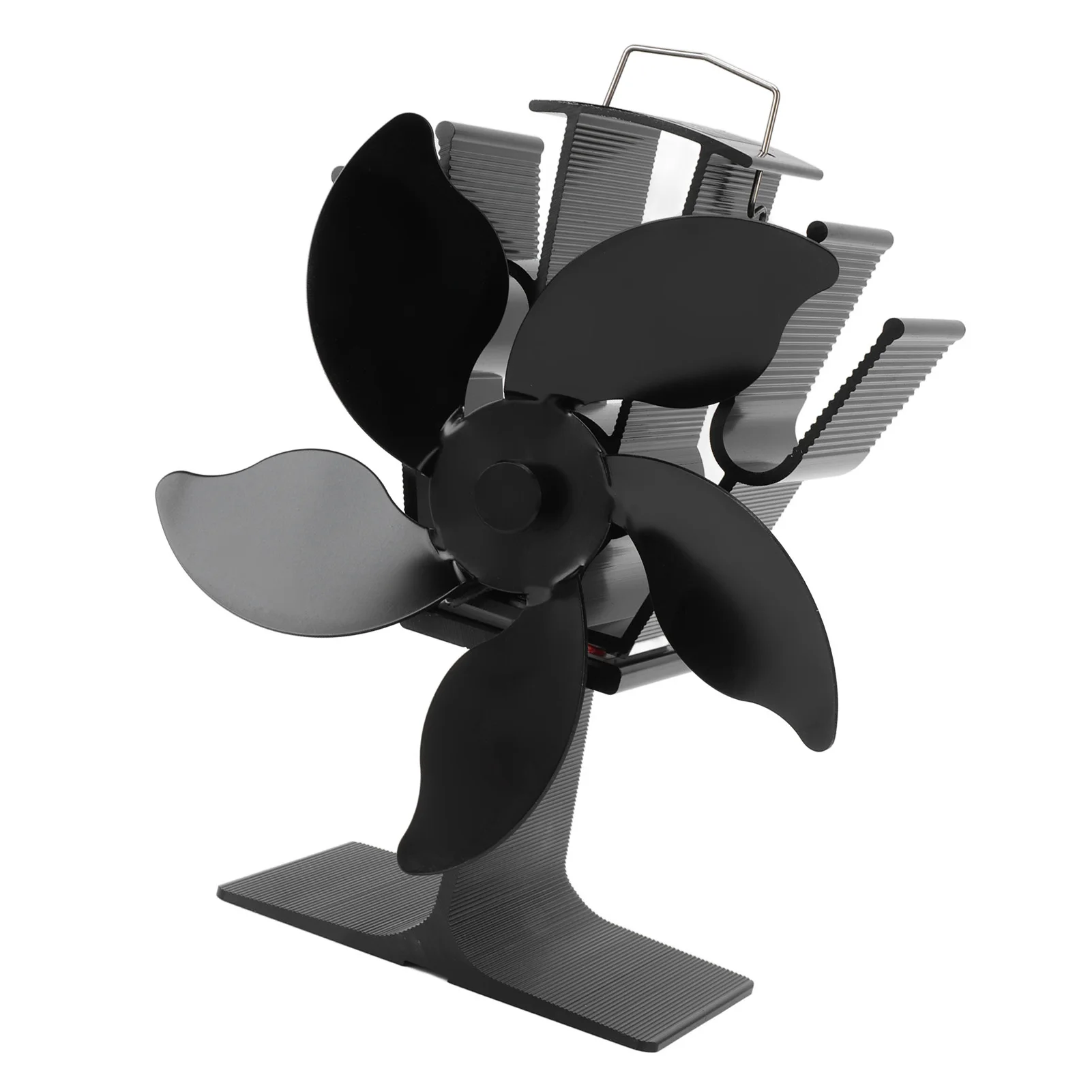 비 전기 벽난로 팬, 열 구동 스토브 팬, 고온 저항, 5 블레이드, 거실용 블랙