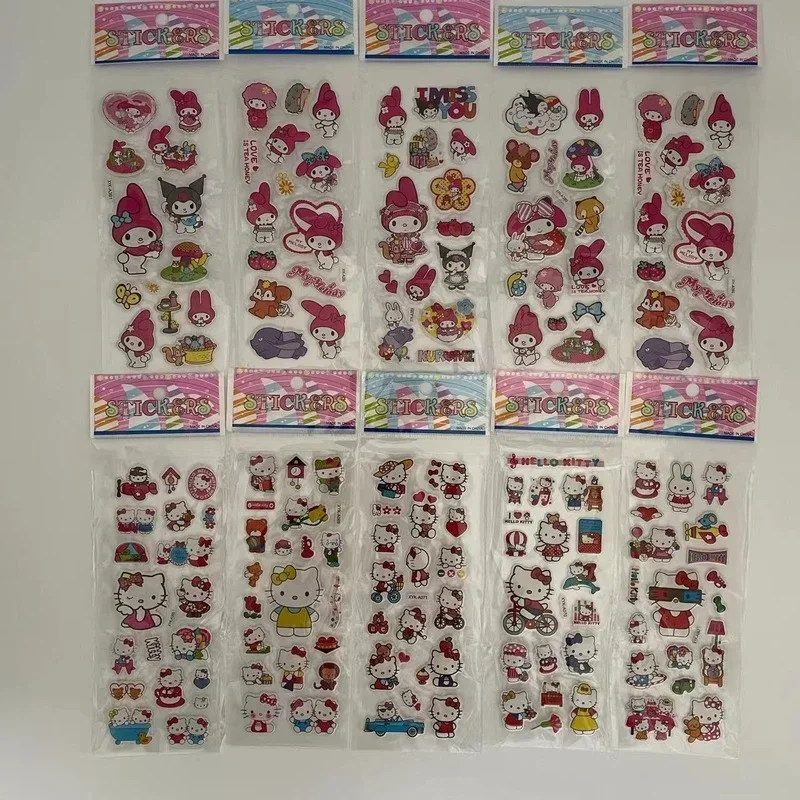10PCS Kawaii 3D Puffy Bubble Hello Kitty Stickers Anime Kids Toddler Toy Decals Classic Pokemon Cartoon Vinyl Sticker Aesthetic
