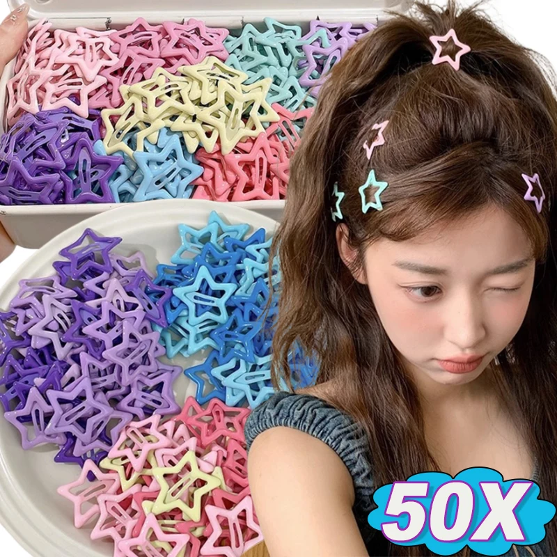 Colorful Kawaii Star Barrettes Y2K Sweet Girls BB Solid Star Hairclips Metal Snap Clip Headdress Hairclips Jewelry Wholesale