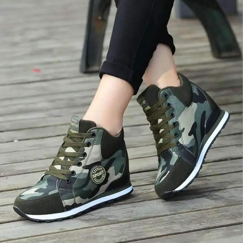 2022 Spring High Top Wedge Platform Sneakers Women Casual Shoes Hidden Heels Ladies Sneakers Camouflage Women Shoes Basket Femme - Image 7