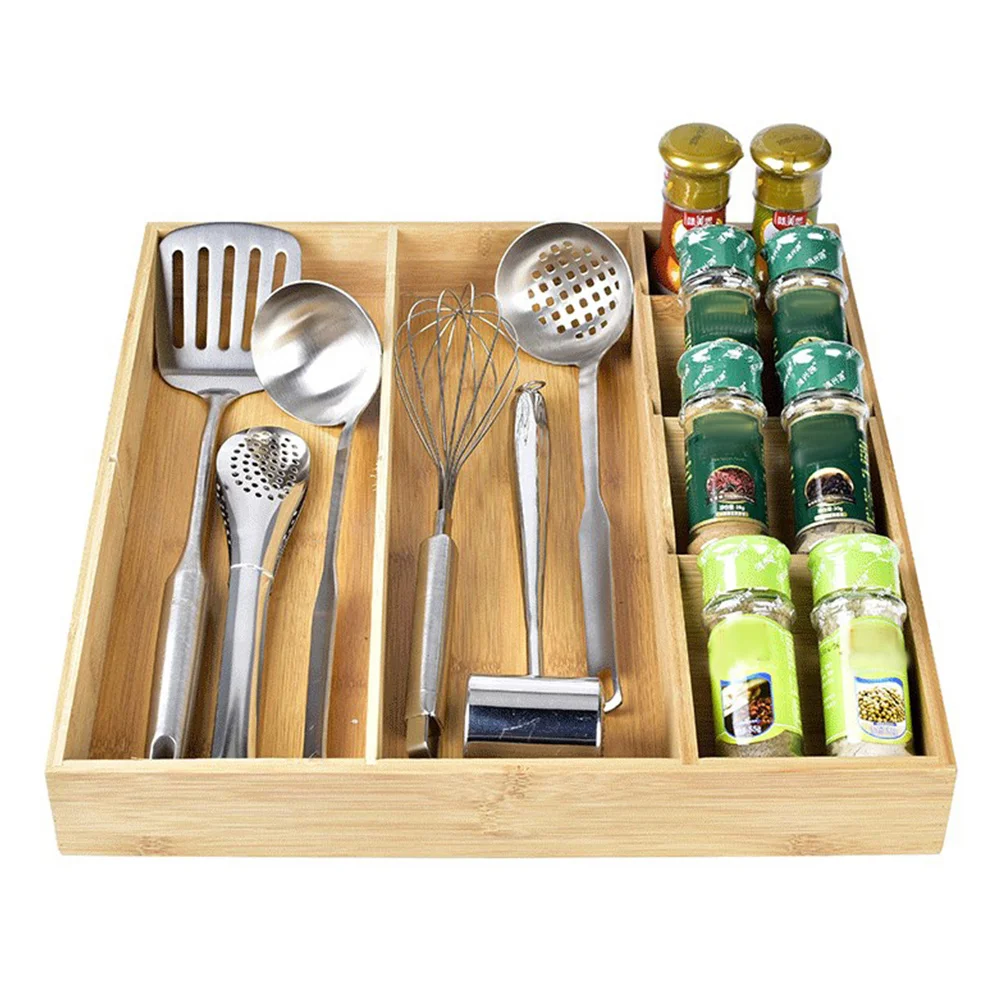 

1 pc Multipurpose Storage Tray Household Container Creative Organizer For Forks Chopsticks Spoons Seasoning Bamboo