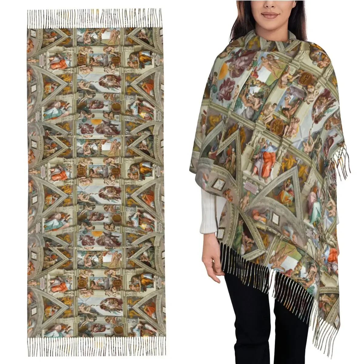 

Michelangelo - шарф The Sistine Chapel, шарфы с кисточками для женщин, мягкие теплые шали и накидки, длинная осенне-зимняя шаль