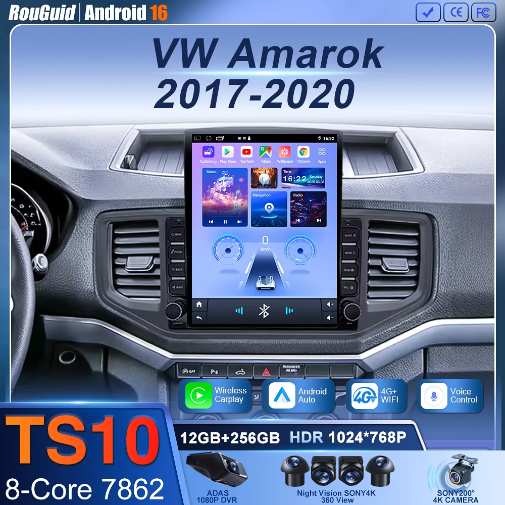 9.7 inch Android 16 For VW Amarok 2017 -2020 Car Navigation GPS Radio Stereo Multimedia Video Player Wireless Carplay 4G NO 2Din