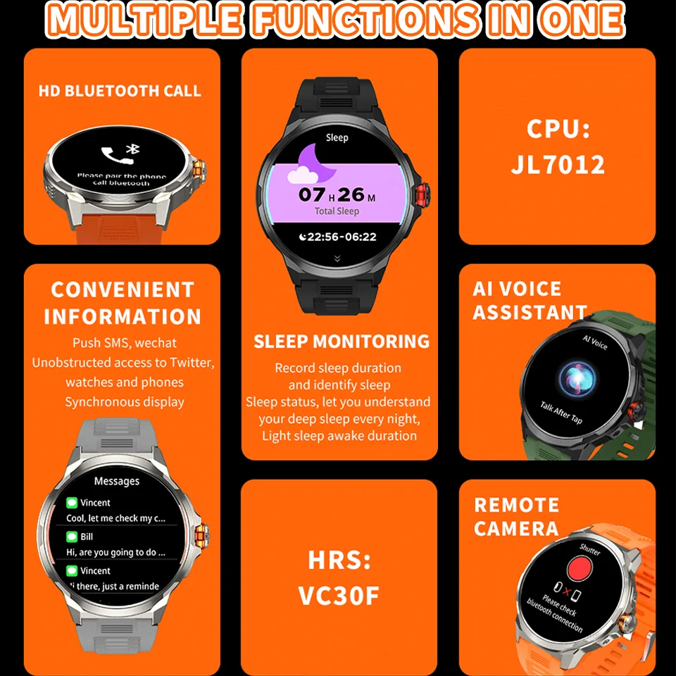 1.93 بوصة ساعة HD شاشة كبيرة ساعة ذكية الرجال النساء 700mAh بطارية بلوتوث دعوة GPS المسار معدل ضربات القلب IP68 مقاوم للماء SmartWatch