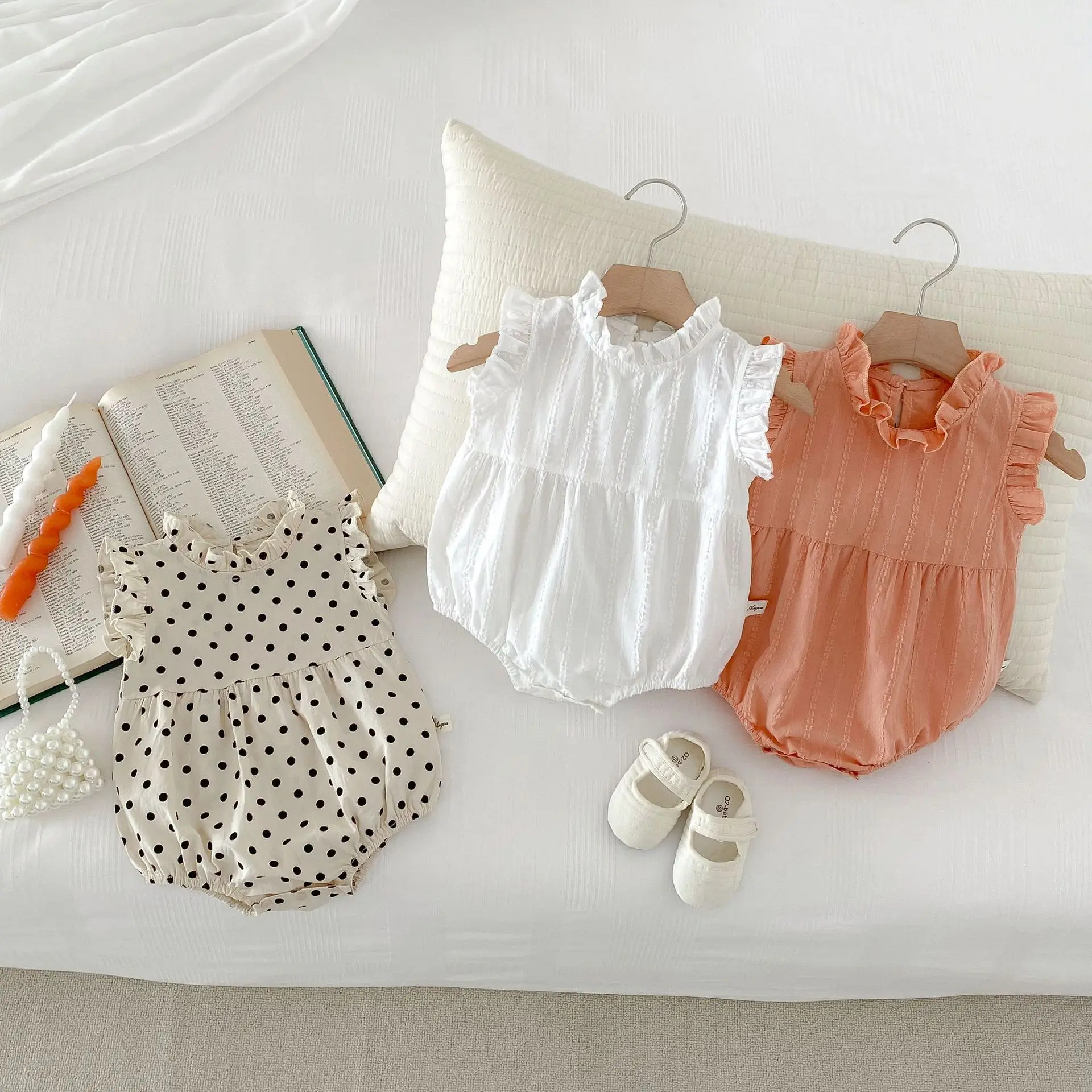 Summer Newborn Infant Baby Girls Romper dot Stand collar Muslin Sleeveless Rompers Kids Onepiece Fashion Baby Clothing