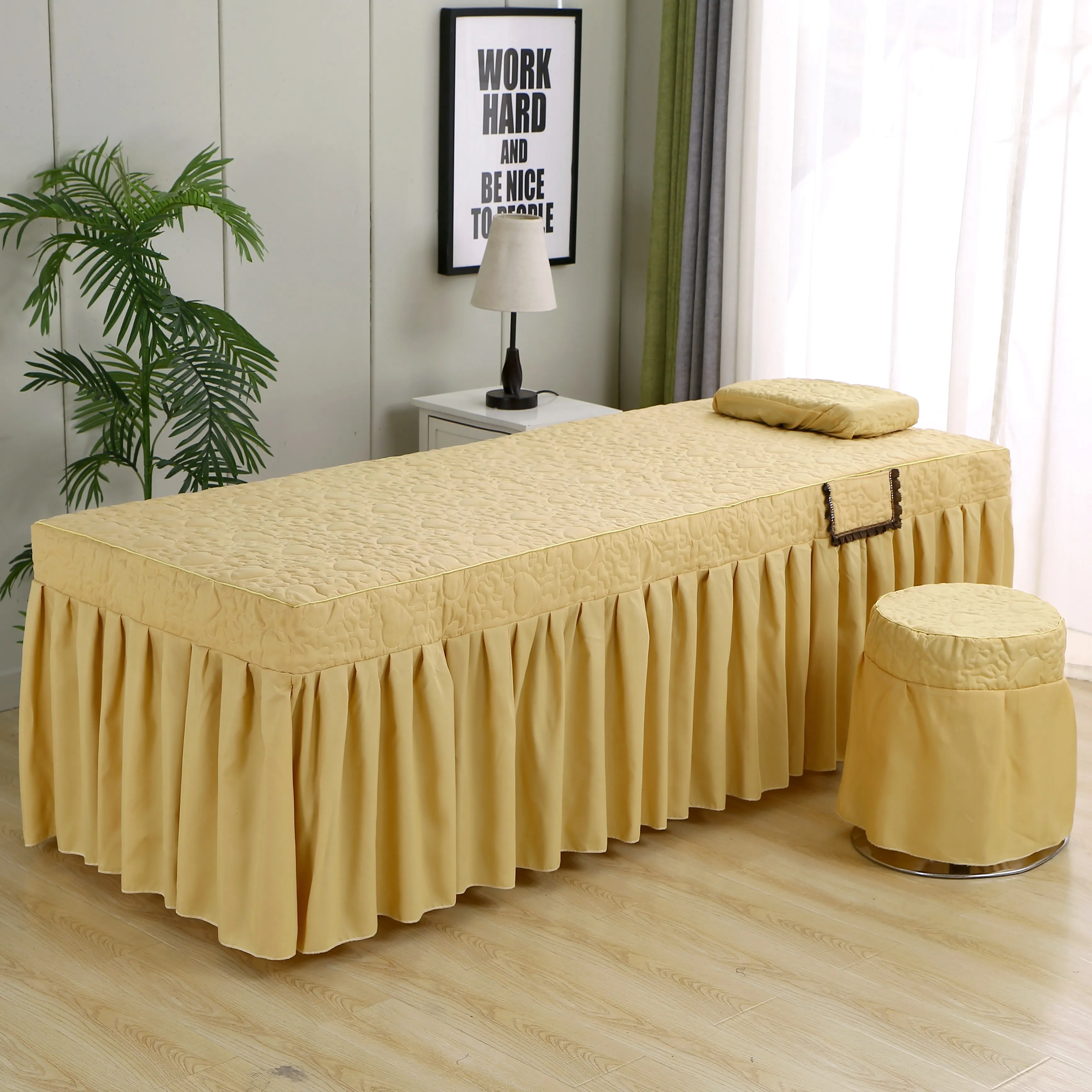 Beauty Salon Bed Cover+pillowcase 2pcs Set SPA Massage Skin-Friendly Massage Table Bed Sheet Bedskirt with Hole Colchas