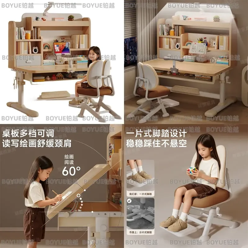 Adjustable Kids Study Desk and Chair Set Ergonomic Height Growing Table for Primary School Students Posture Correction