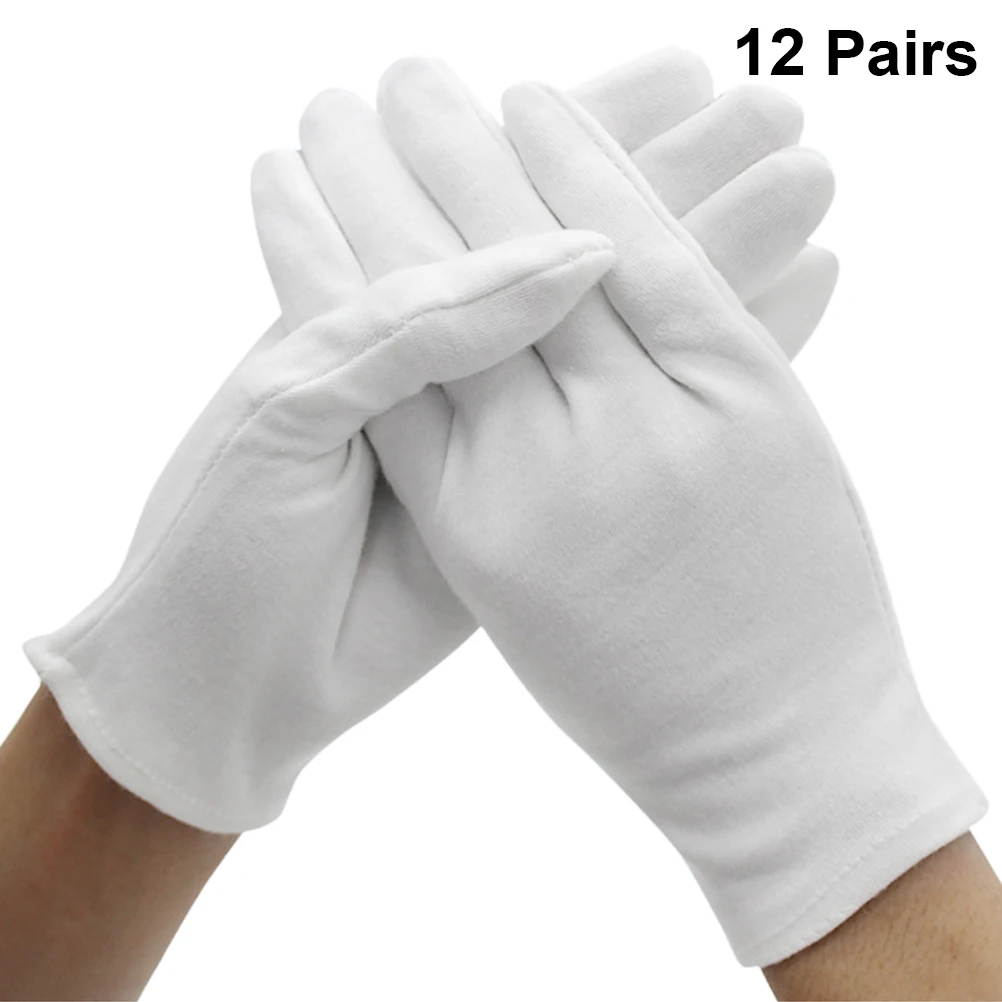 

12 Gloves Stretchy White Fingerprint- Safety Jewelry Inspection