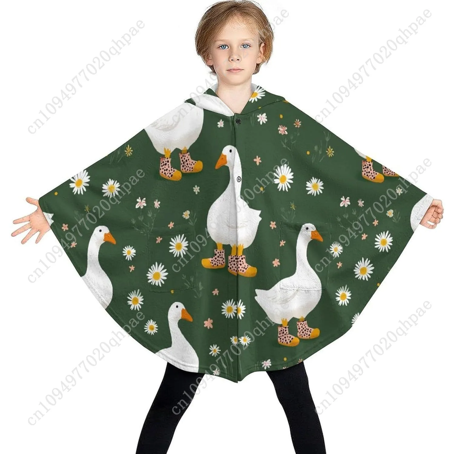 سترة بطانية مريحة من الفلانيل، أحذية Geese Leopard ذات قلنسوة كبيرة الحجم مع جيوب للأطفال والمراهقين