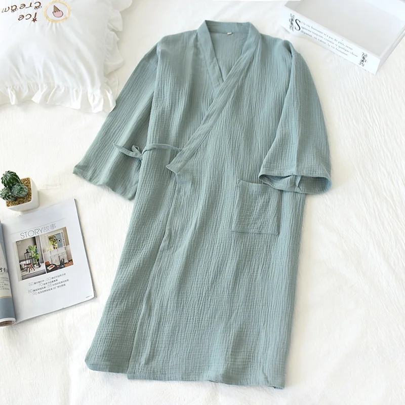 Spring / Summer 100% Cotton Crepe Robes 2022 Japanese-style Kimono Ladies Thin Nightgown Men Bathrobe Robe Home Service Pajamas