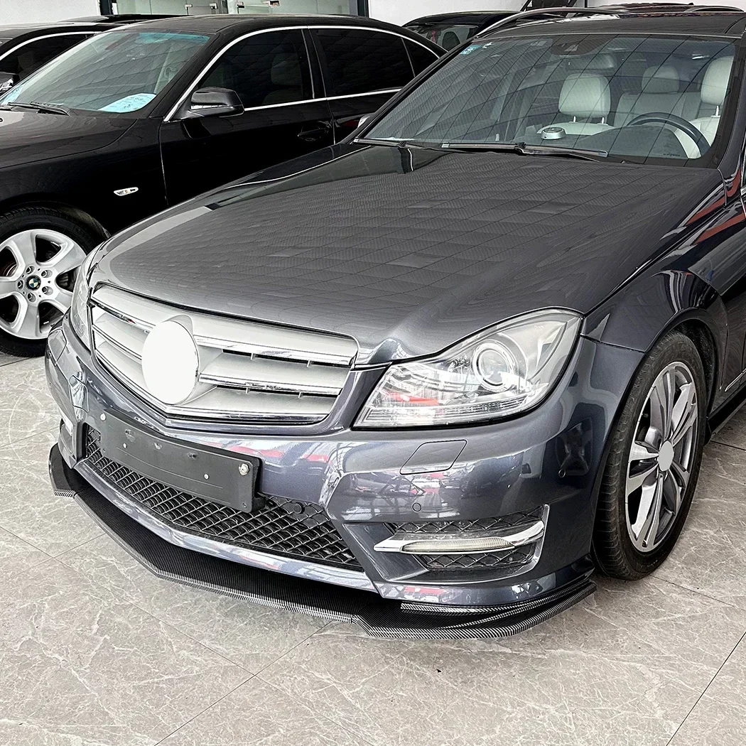 Front Spoiler Lip Gloss Black/Carbon Look ABS Plastic For Mercedes-Benz C Class W204 S204 Facelift 2011-2014 AMG Line Sport