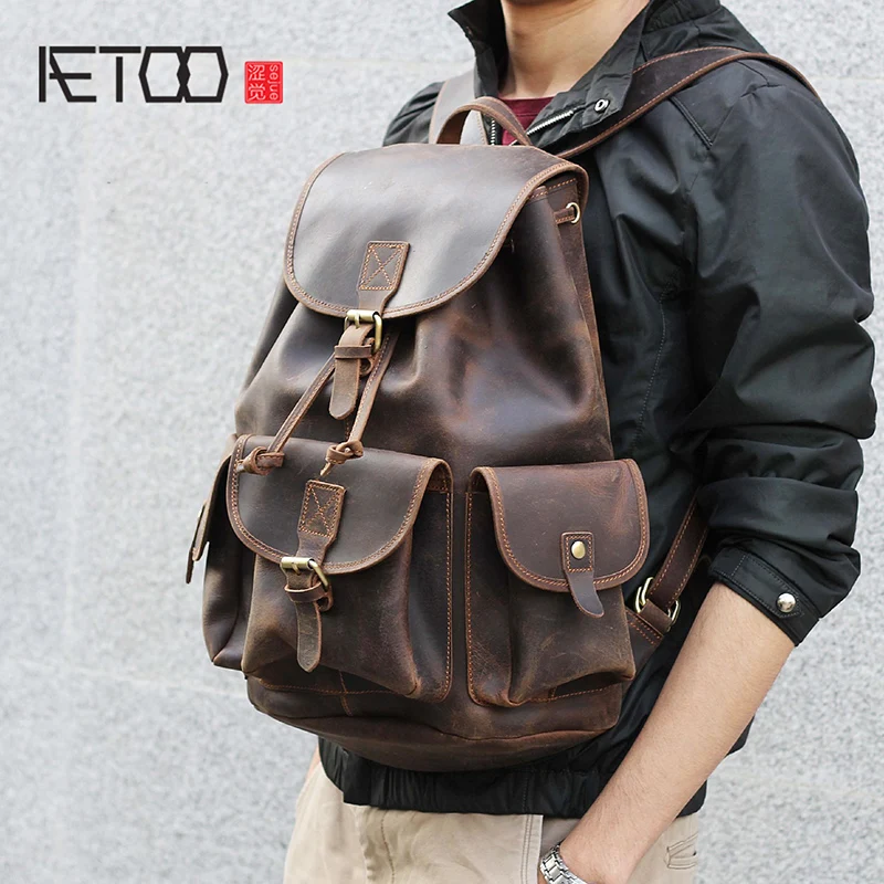 AETOO Mad Horse Leather large capacity double shoulder bag male imported head cowhide handmade leather travel Bag