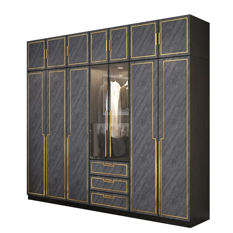 Hotel Luxury Wardrobe With Mirrored Doors Italy Style Black Wood Closet Bedroom Smart Wardrobe Cabinet