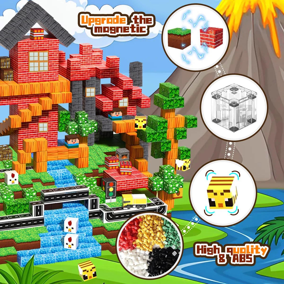 磁気ブロック - 草原磁気ビルディングブロックセット、子供用教室感覚玩具、男の子と女の子のための森を構築するセット