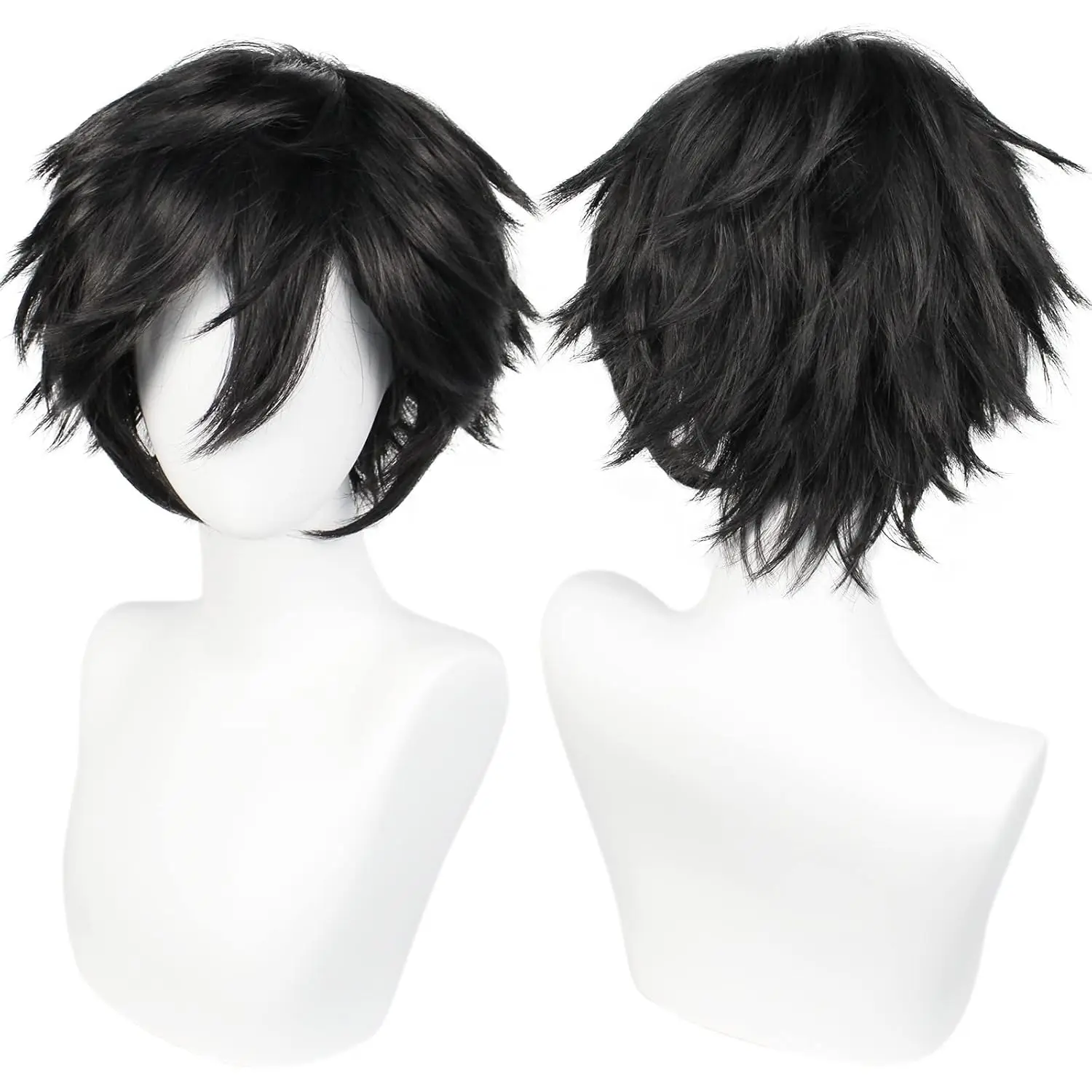 Short Black Wig Men Black Anime Cosplay Wig for Halloween Costume Synthetic Short Layered Hair Spiky Messy Wigs Men's Emo Wigs