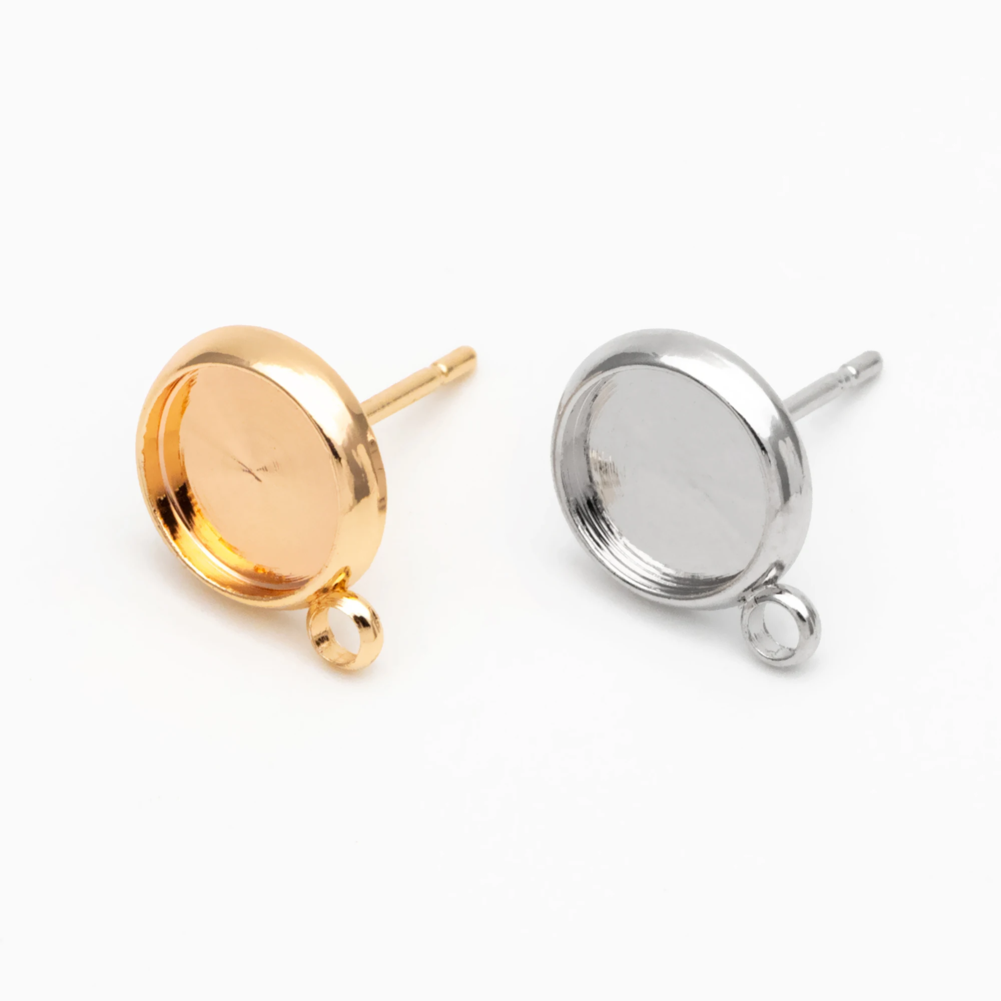 10 шт. золотые/серебряные амбушюры с колышком для чашек и петлей диаметром 8 мм, латунные серьги-гвоздики с золотым/родиевым покрытием (GB-444)